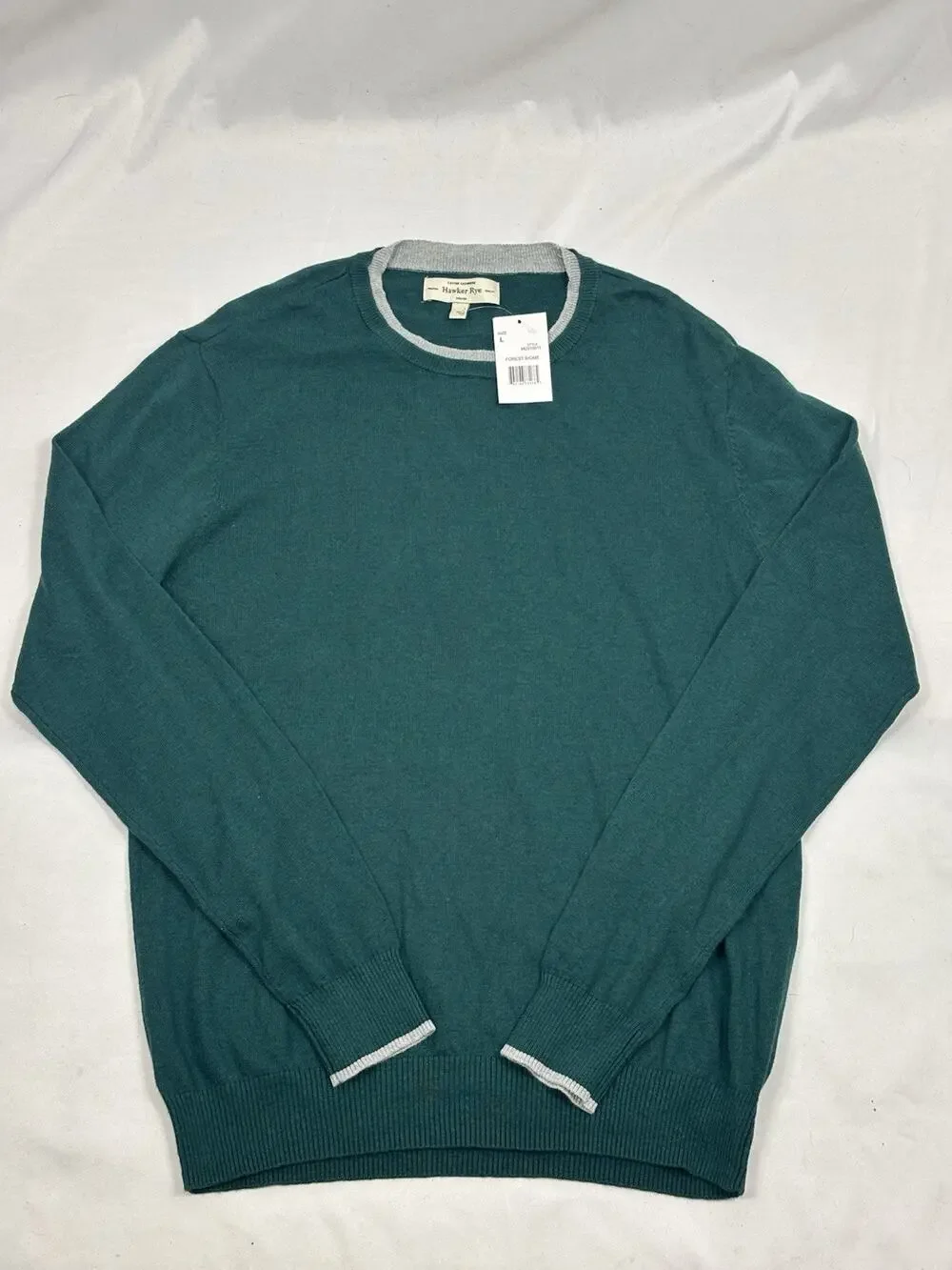 NWT Hawker Rye Men’s L Cotton Cashmere Blend Forest Green Crew Neck Sweater